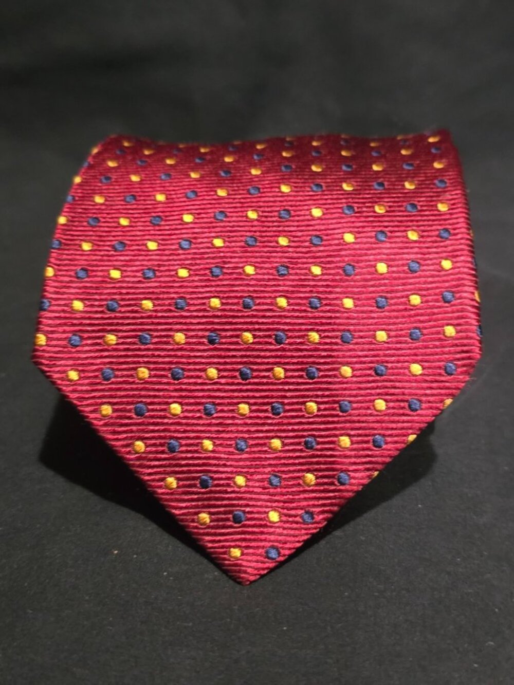 Breuer 100% Silk Made in France Necktie - Maroon Orange Blue Dots
